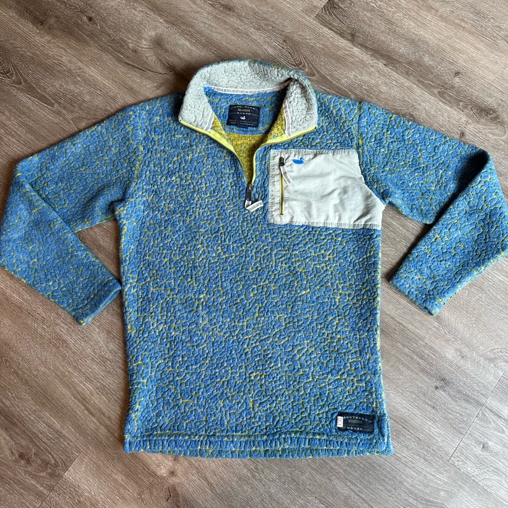 Southern Marsh Blue and Yellow 1/4 Zip Sweater